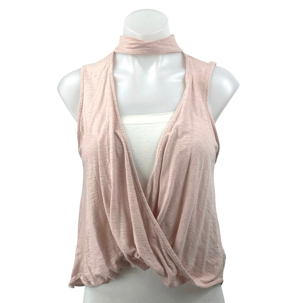 Silence + Noise Pink Sleeveless Mock Neck Surplice Faux Wrap Tank Blouse Top S